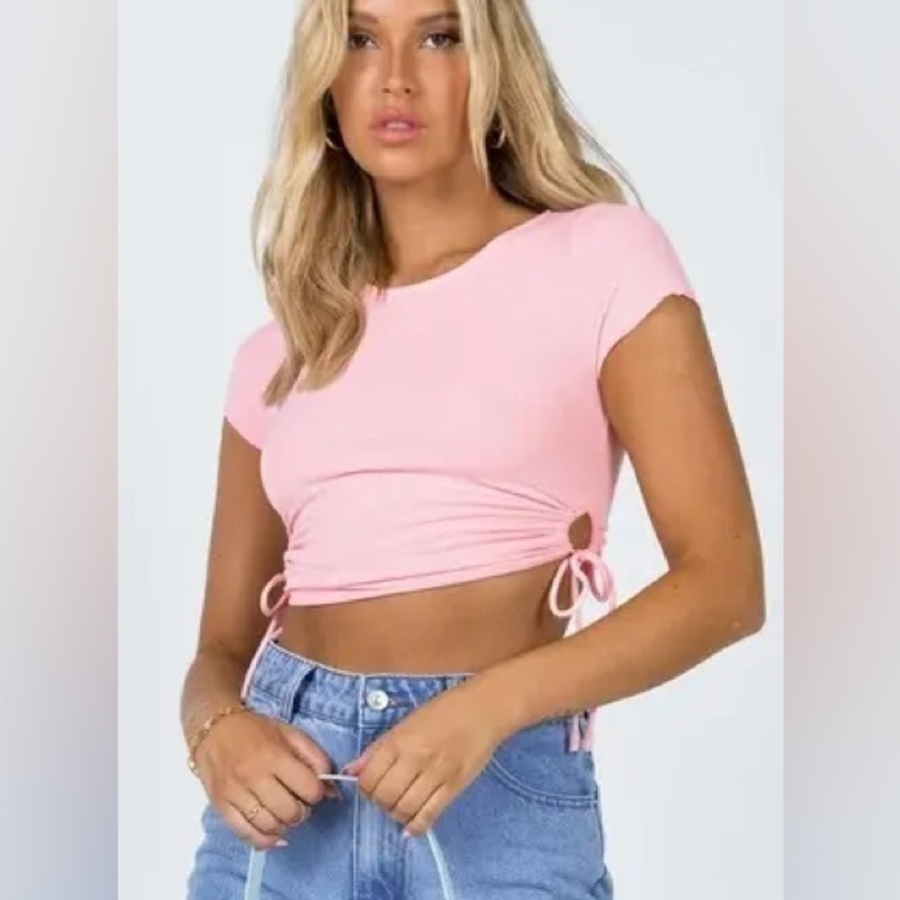Princess Polly Blush Pink Cinch sz 8 Ruched Short Sleeve Top